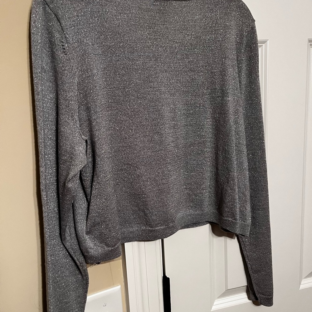 Talbots Silver Gray Metallic Cardigan Sweater - Picture 2 of 6